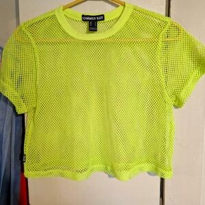 Bright green fishnet crop top